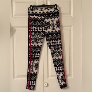 Black & White Fair Isle Leggings with Red Side Stripe